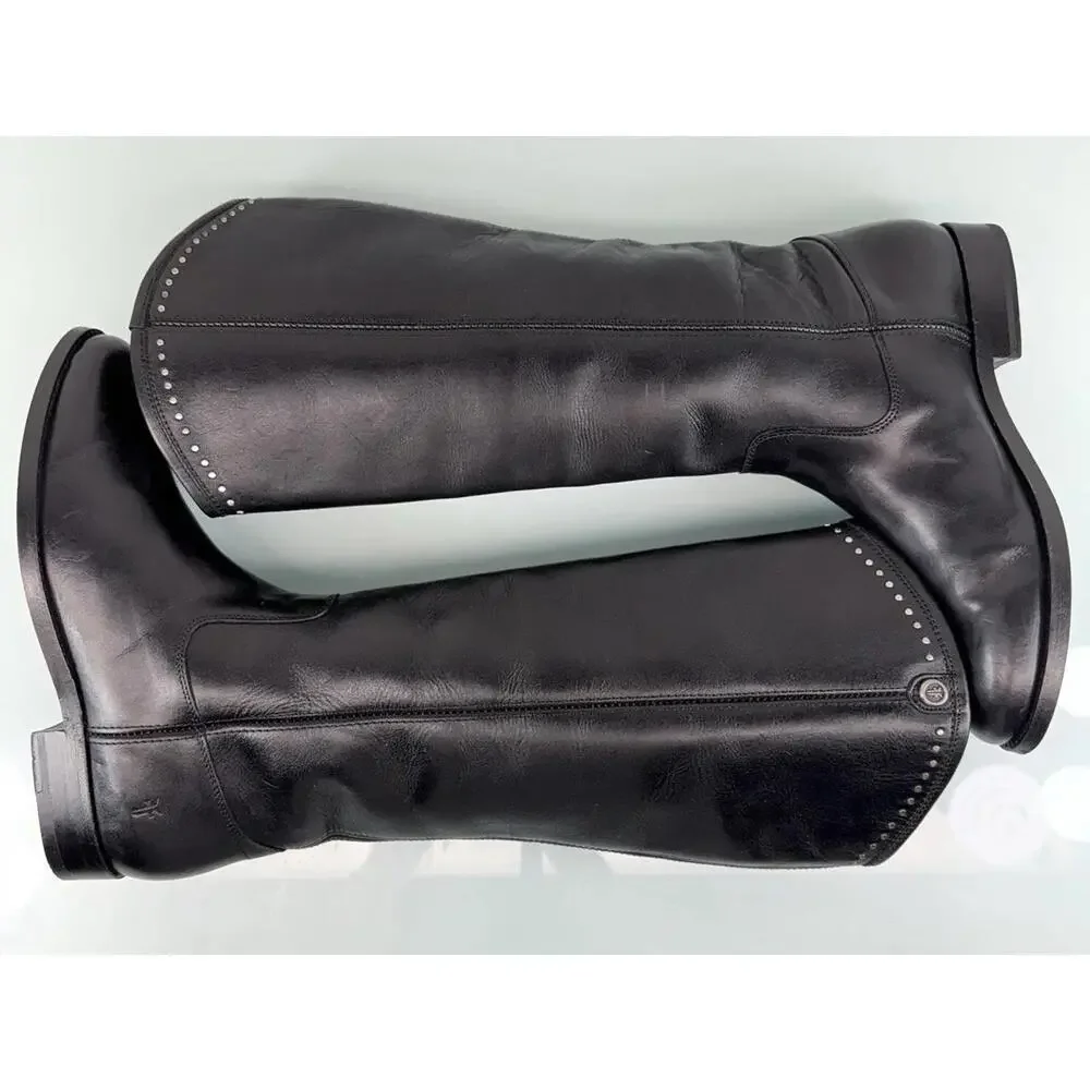 Frye Melissa Button 2 Riding Boots Black Leather Studded Equestrian Women 5.5B